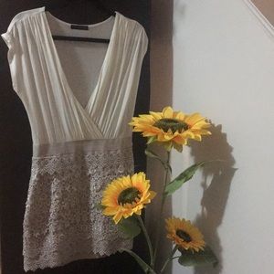 Cream & tan holiday lace dress